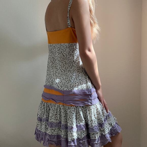 Savage Culture boho patchwork floral ruffle color block mini dress small - Picture 3 of 7